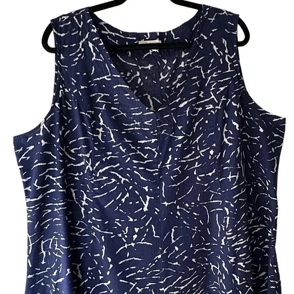 COLDWATER CREEK NWOT SLEEVELESS COTTON INDIGO BLUE PRINT SHIFT DRESS | XXL - Picture 2 of 10
